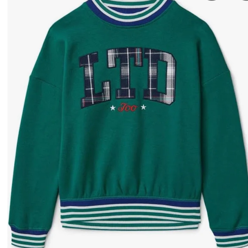 Limited Too Green Sweatshirt with Plaid Letters